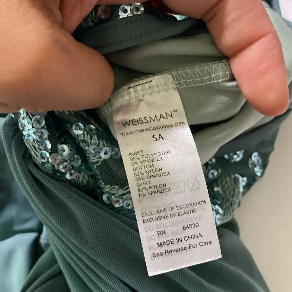 WEISSMAN Dance Costume 2 piece Sage green sequin Guiltfree 10337 SA adult